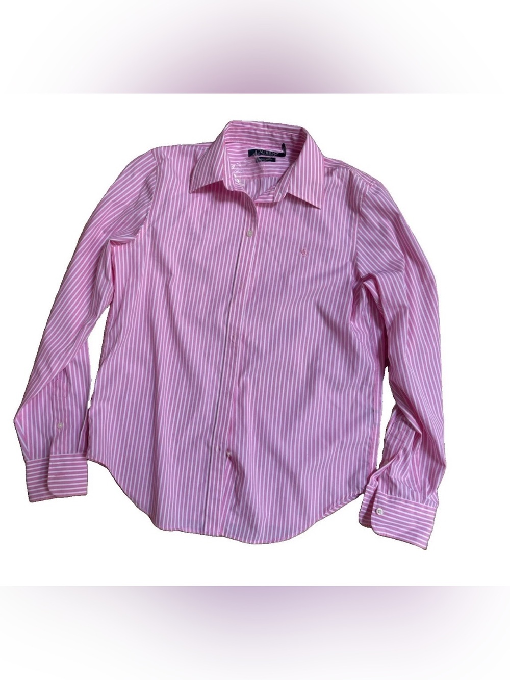 Lauren Ralph Lauren Pink & White Striped Non-Iron Button Down Shirt size XS NWOT - Picture 9 of 10
